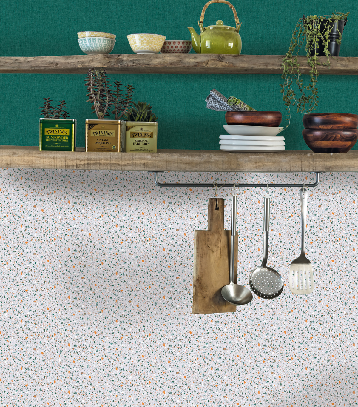 Papier peint Terrazzo vert orange - Au Bistrot d'Alice de Casélio | Réf. BIS69637033