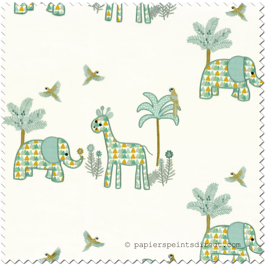 Tissu Animaux Paul & Marius vert - Rose et Nino de Camengo | Réf. CAM-45380101