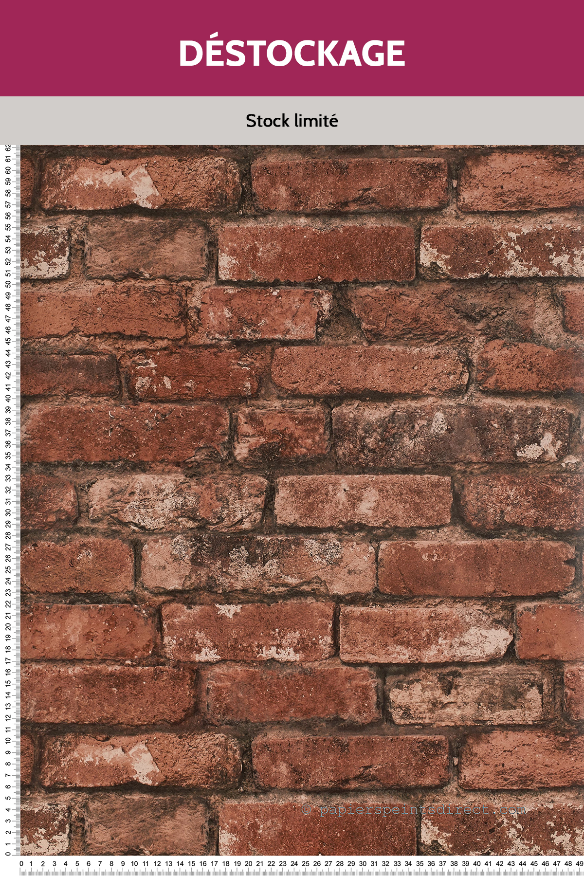 Papier peint Destockage - Loft brickwork rouge - Oxford de Lutèce