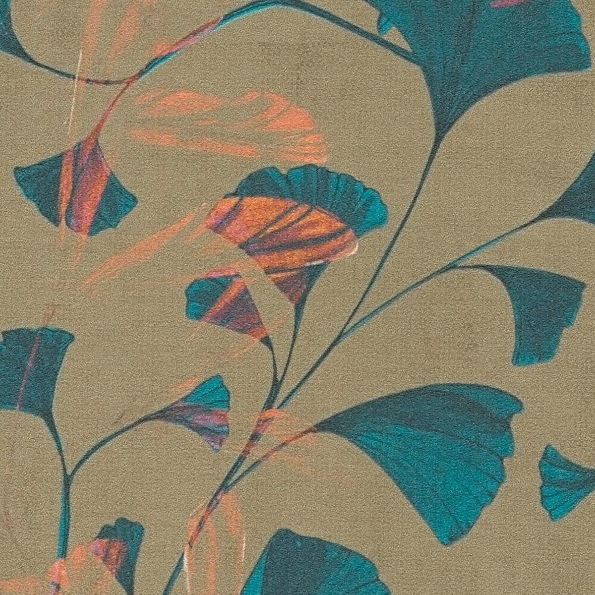Papier peint Ginkgo Feuille kaki bleu - Anna D'Andrea d'A.S. Création AMB3| Réf. AS-782232