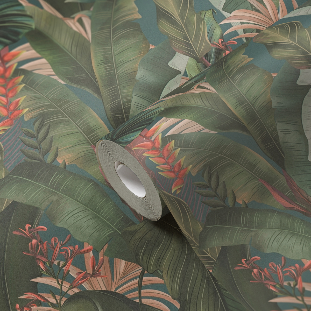 Papier peint Palme Exotique bleu canard vert - Drawn Into Nature de Livingwalls AMB4| Réf. 39435-2