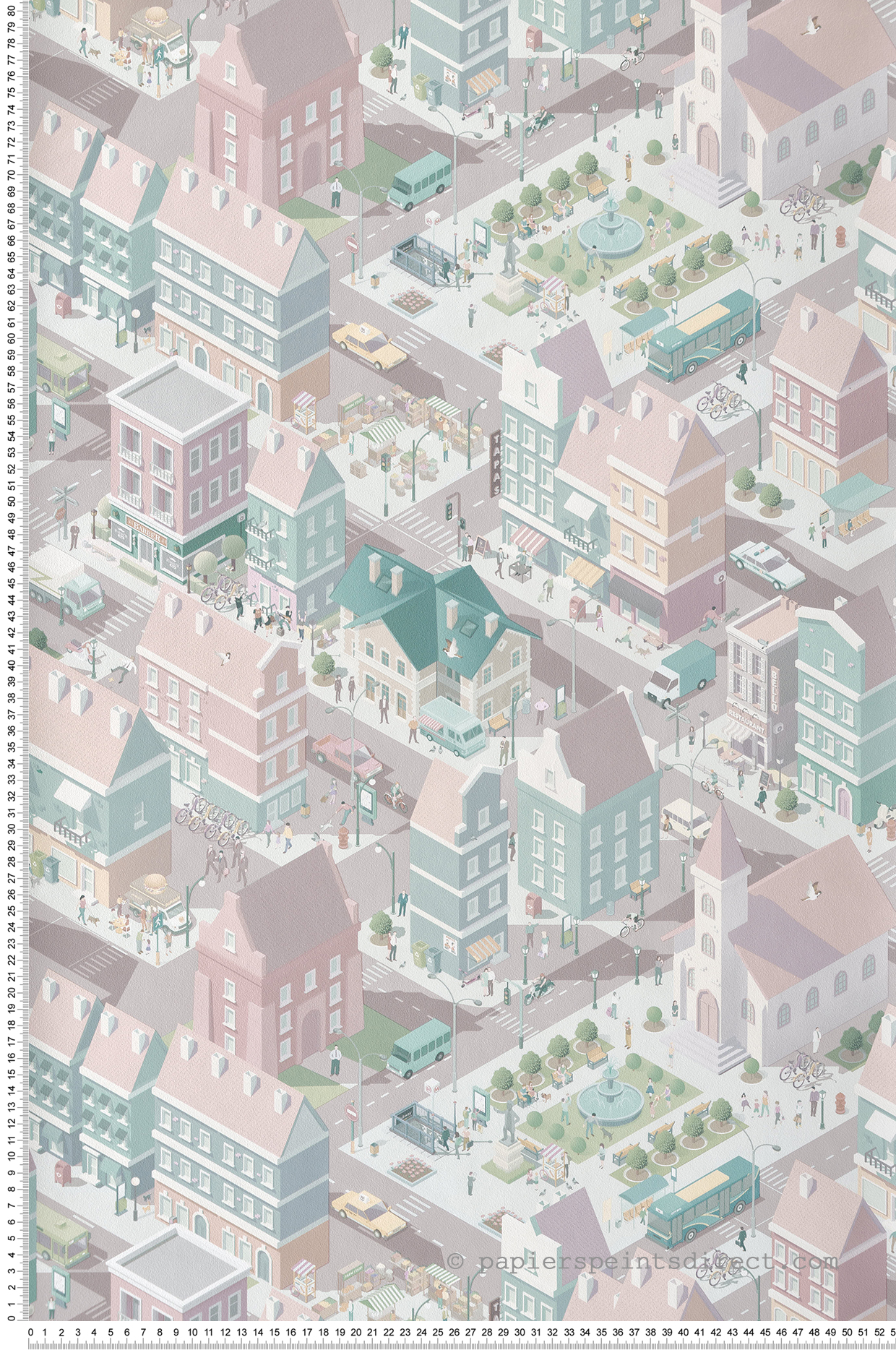 Papier peint Ville Enfantine rose et bleue - La belle histoire d'Ugépa | Réf. UGP-L97603