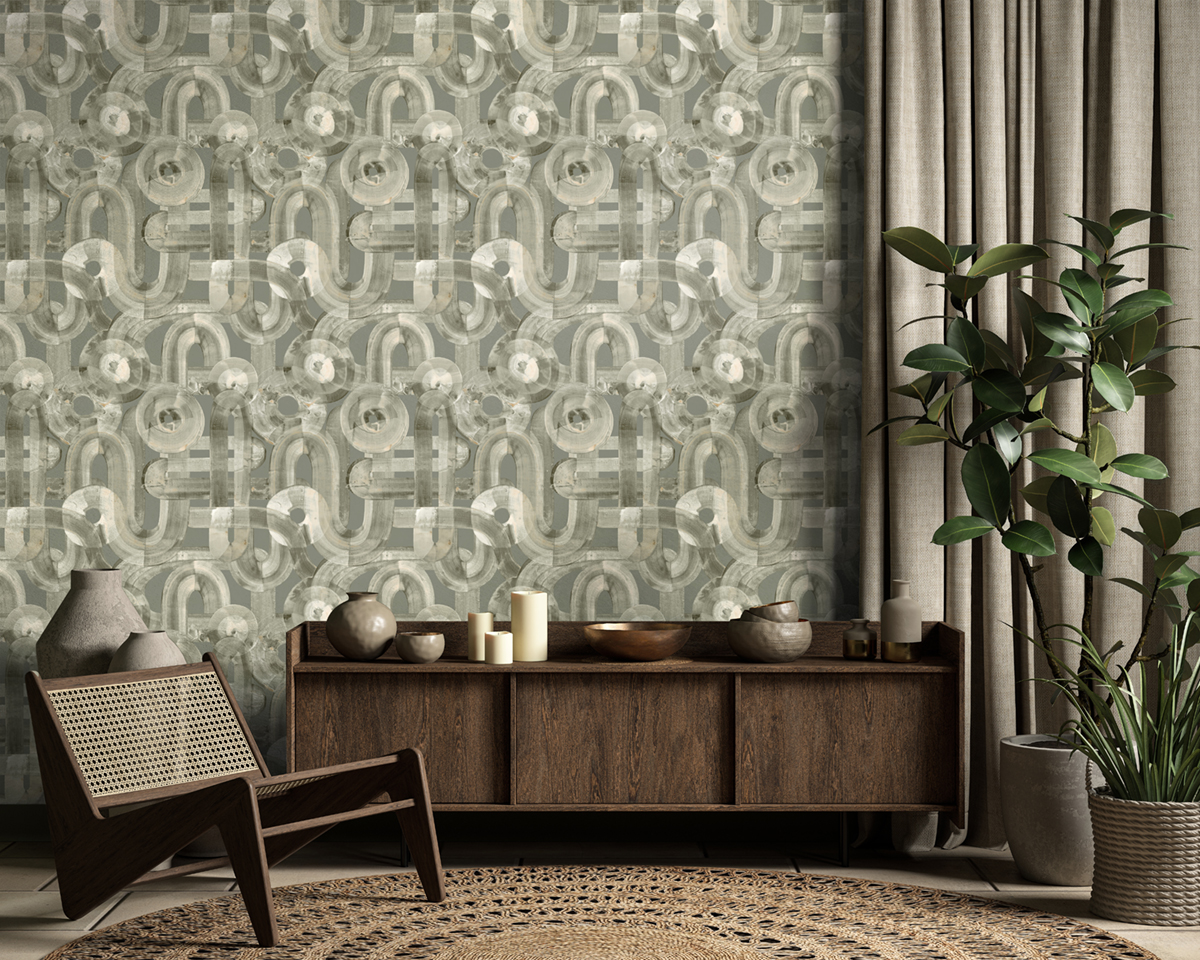 Papier peint Contemporain Abstrait kaki - Pearl de Montecolino | Réf. MC-65321