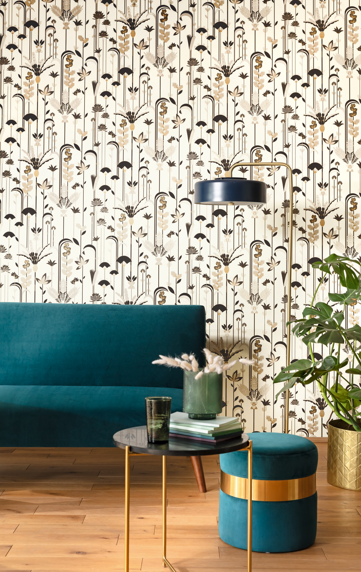 Papier peint Fleurs Ephemeral blanc noir - Labyrinth de Casélio | Réf. LBY102090020