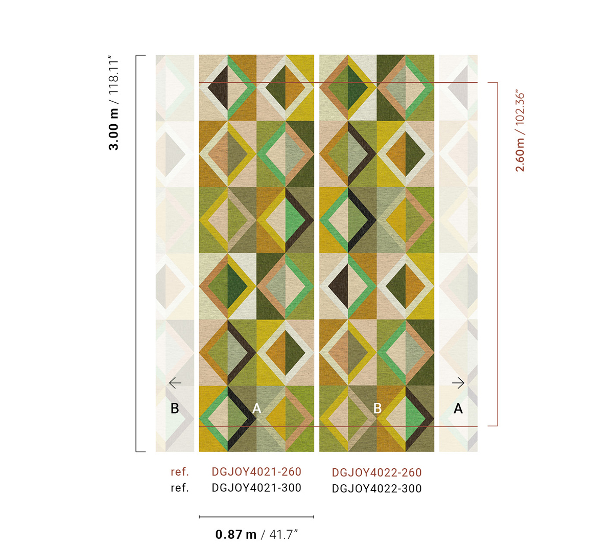 Papier peint panoramique Géométrique Lunca vert - A H260 - Joy de Masureel | Réf. MAS-DGJOY4021-260