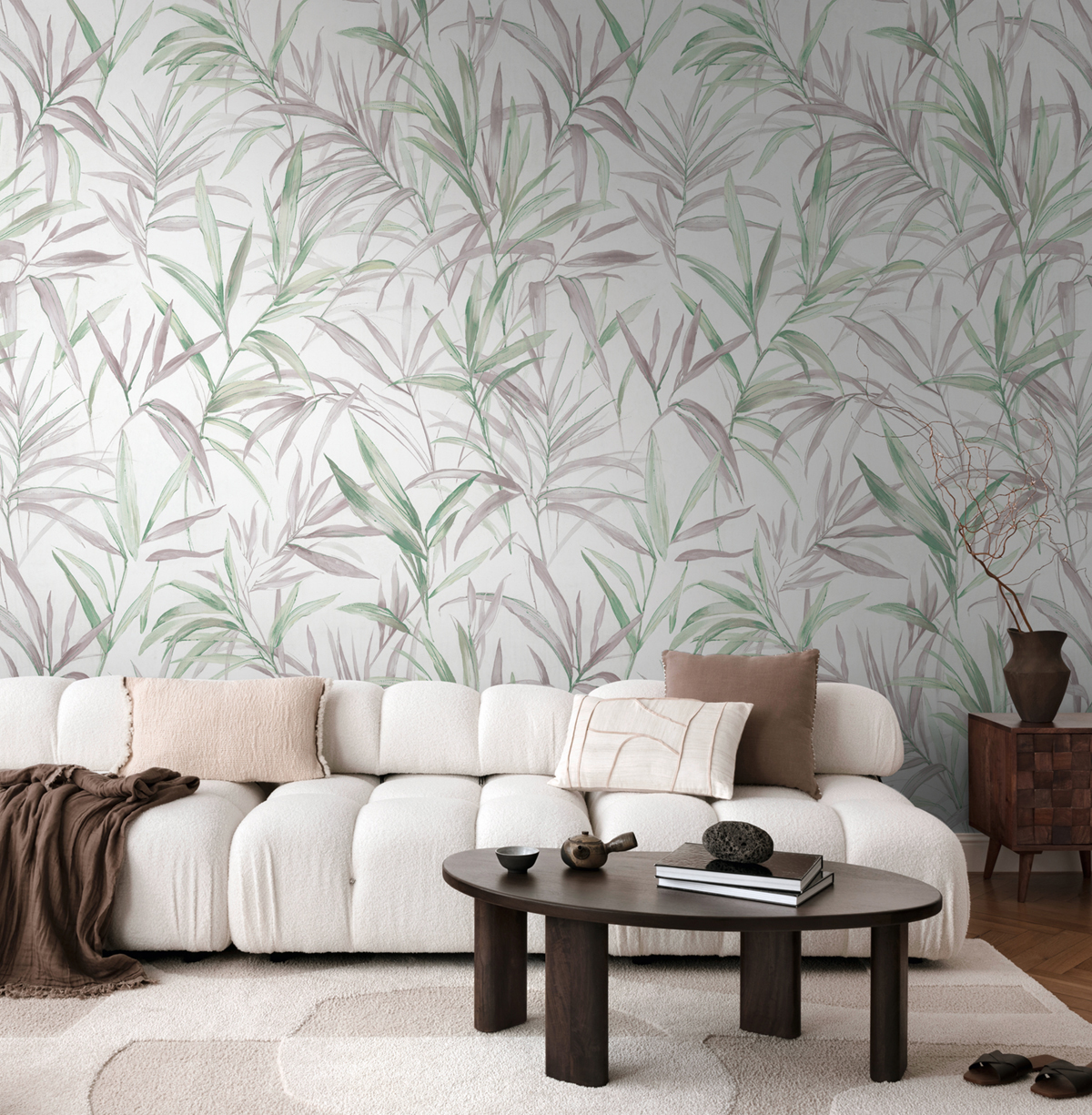 Papier peint panoramique Feuille Nature Cecilia vert gris - Cosmoliving d'A.S. Création | Réf. AS-791452