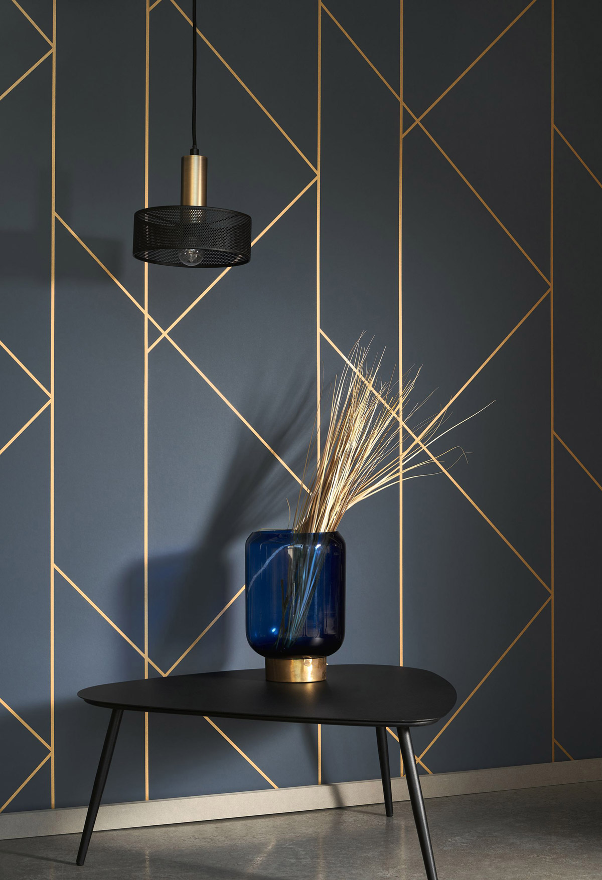 Papier peint Géométrie Pure Métallisé bleu marine doré - Alchimie de Casadéco AMB2| Réf. ALMI89906846