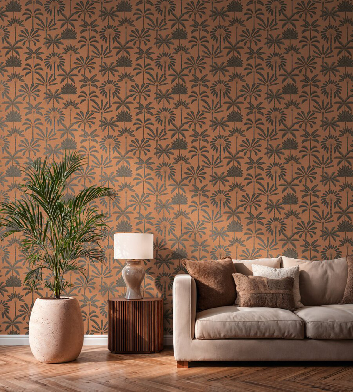 Papier peint Palmier Oasis gris corail - Cuba 2 d'A.S. Création AMB2 | Réf. AS-791633