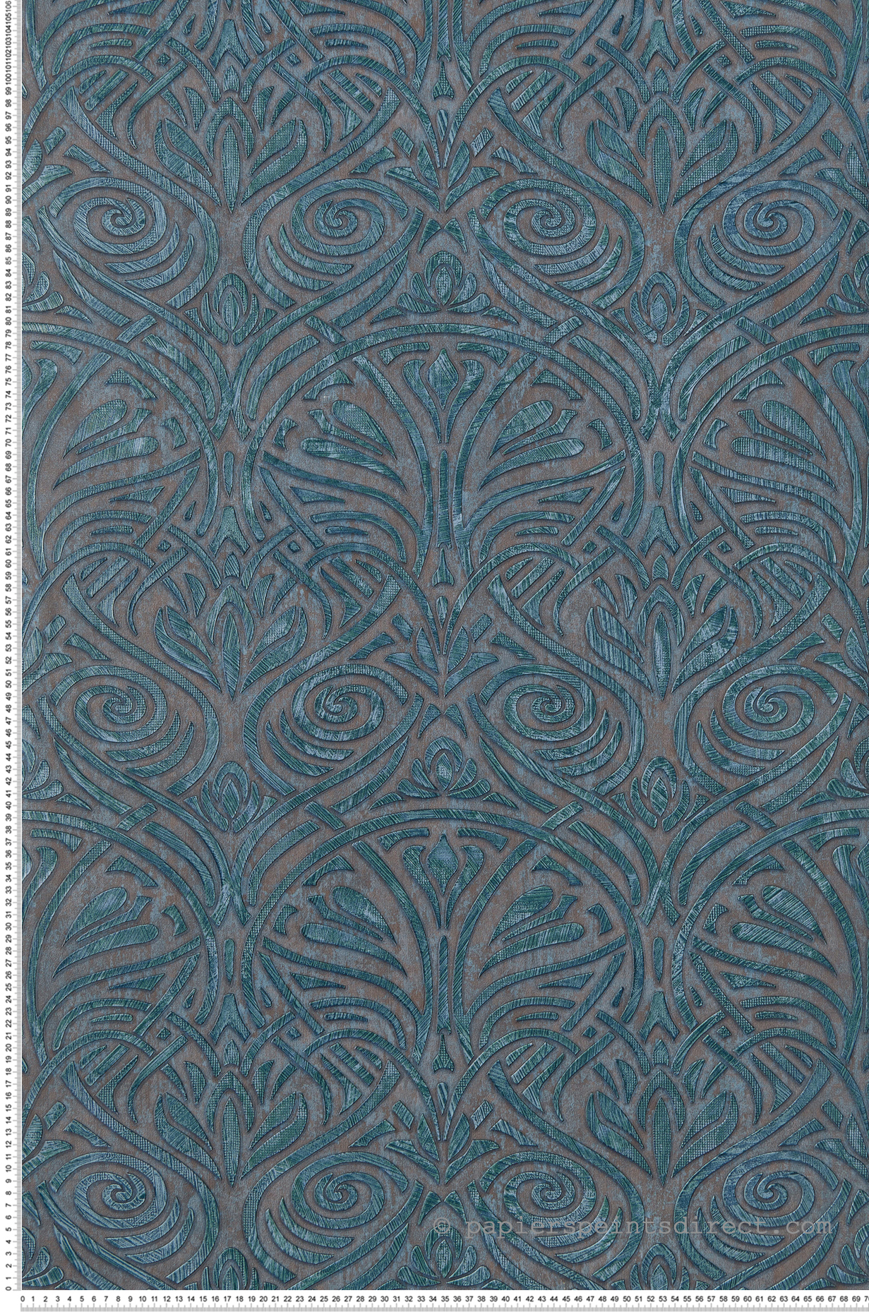 Papier peint Baroque damassé Rabat turquoise rouille - Mansour de Casamance | Réf. CAS-74410324