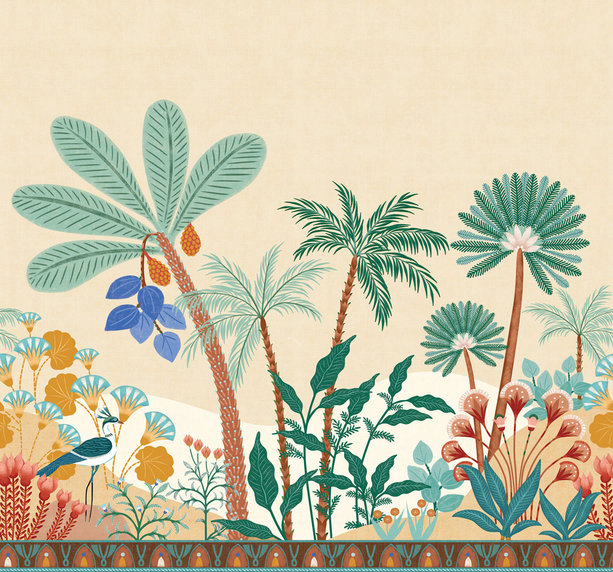 Papier peint panoramique Palmier Enfantin Lovely Trip Multicouleurs M 300X280 - Pimp My Wall de Casélio | Réf. PMW104693408