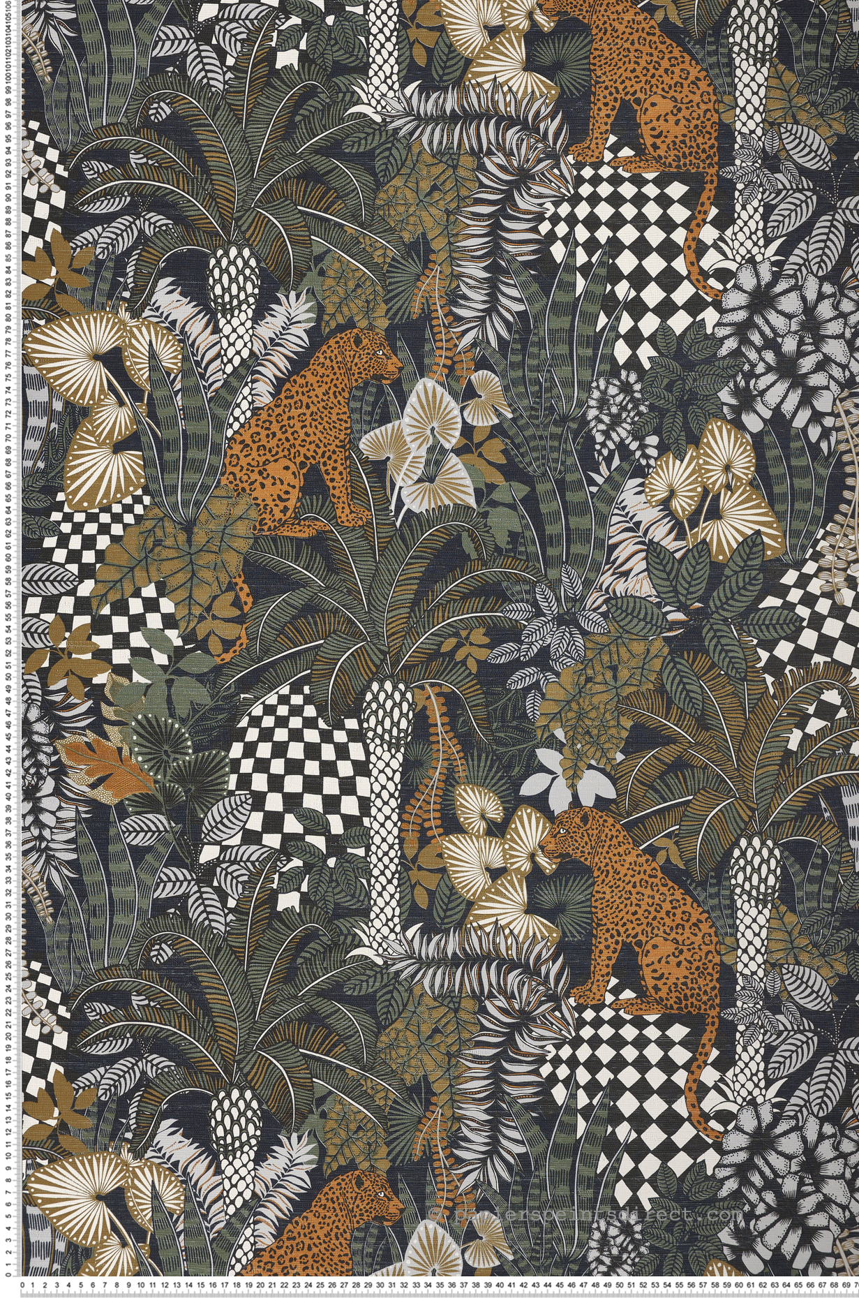 Papier peint Jungle Belize bleu encre kaki - Aventura de Casamance | Réf. CAS-75500304