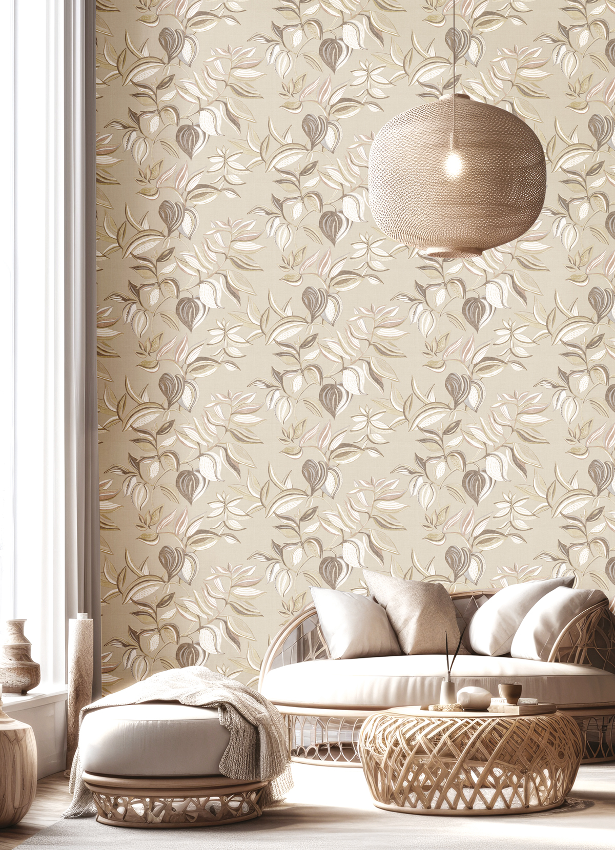 Papier peint Feuillage Art beige - Jaipur de Montecolino | Réf. MC-26433