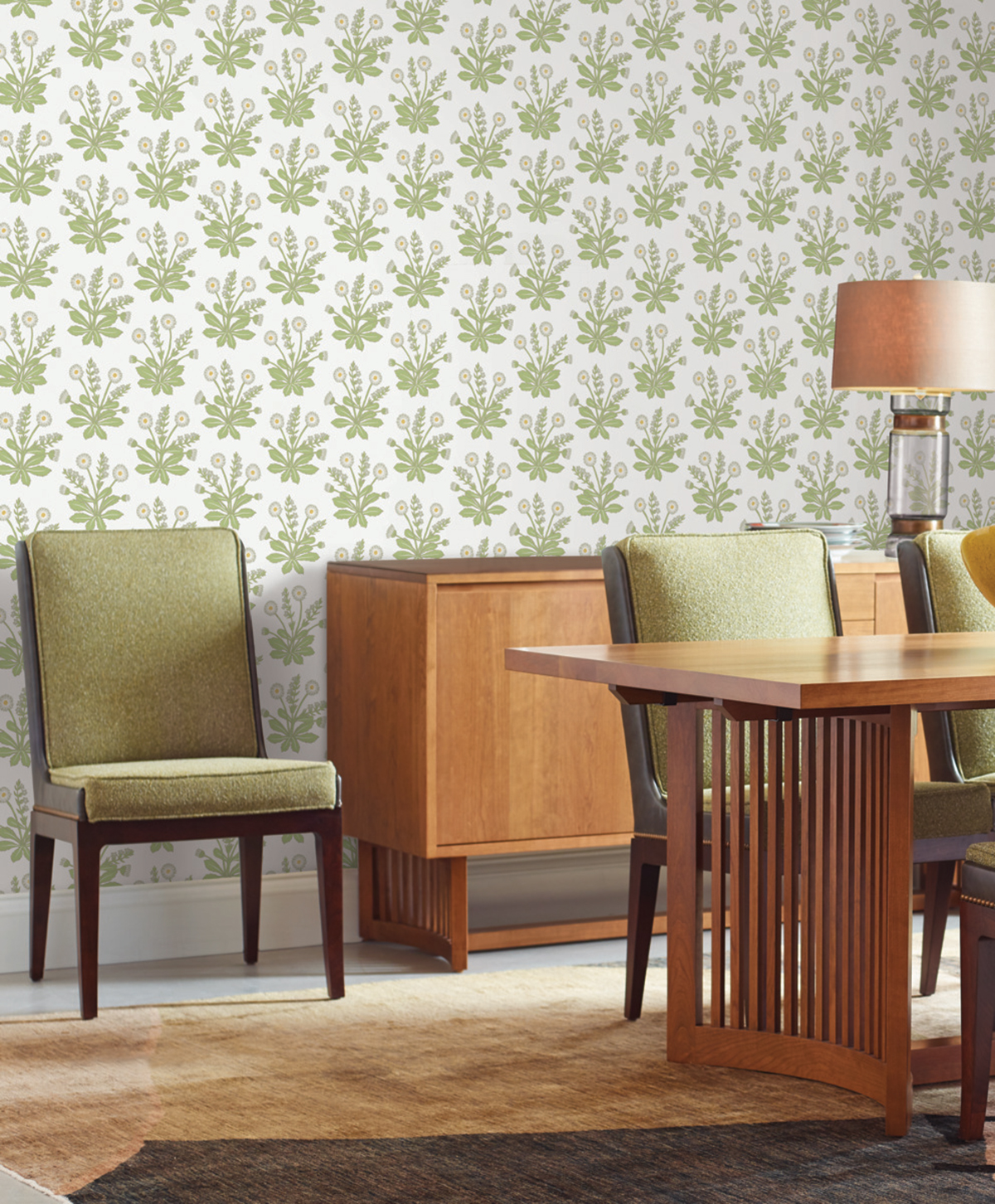 Papier peint Fleurs de Pré gris vert blanc - Arts & Crafts d'Initiales | Réf. INI-AC9155