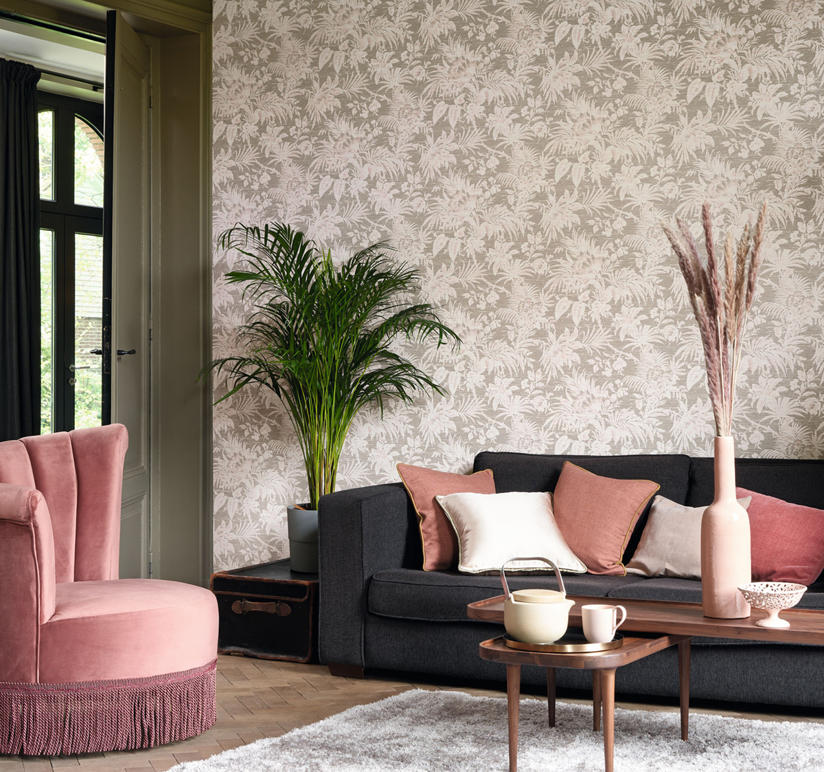 Papier peint Feuillage Tropical Fern rose - Five o'clock de Casadeco | Réf. FOCL85781315