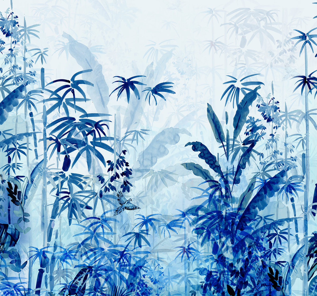 Papier peint jungle panoramique Blue Jungle - Papier peint Komar RAW