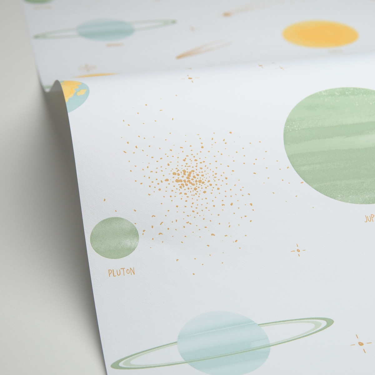 Papier peint Planète Voie Lactée vert bleu - Les Minis Mondes de Casélio AMBV | Réf. MNM105684320