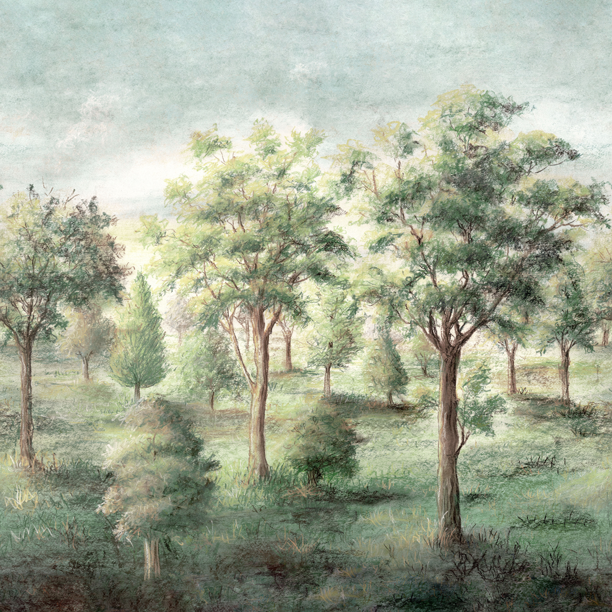 Papier peint panoramique Forêt Dessin Orchard vert - Beaux Arts de Lutèce | Réf. LTC-MN50943