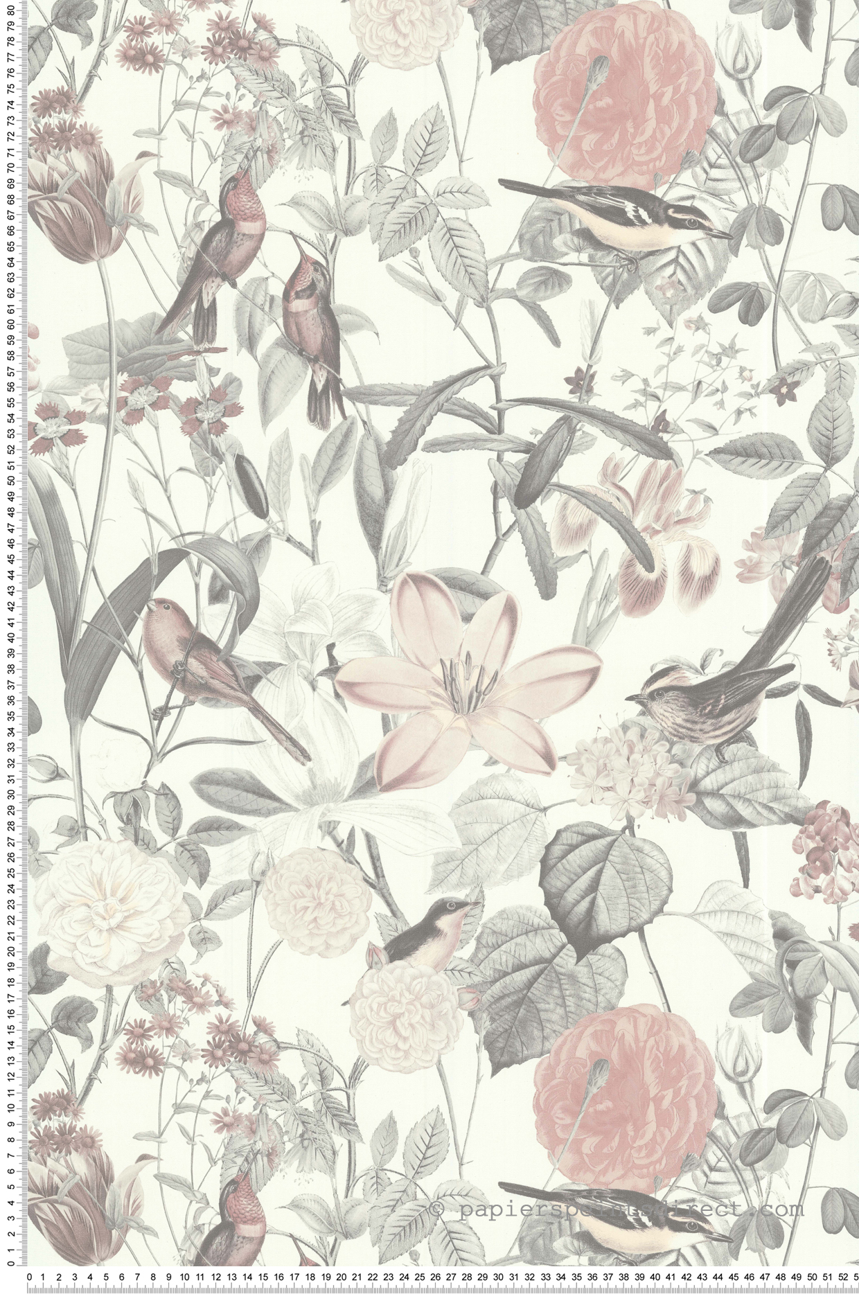 Papier peint Fleurs Oiseaux vintage rose pastel - Fragrance de Lutèce | Réf. LTC-51193606