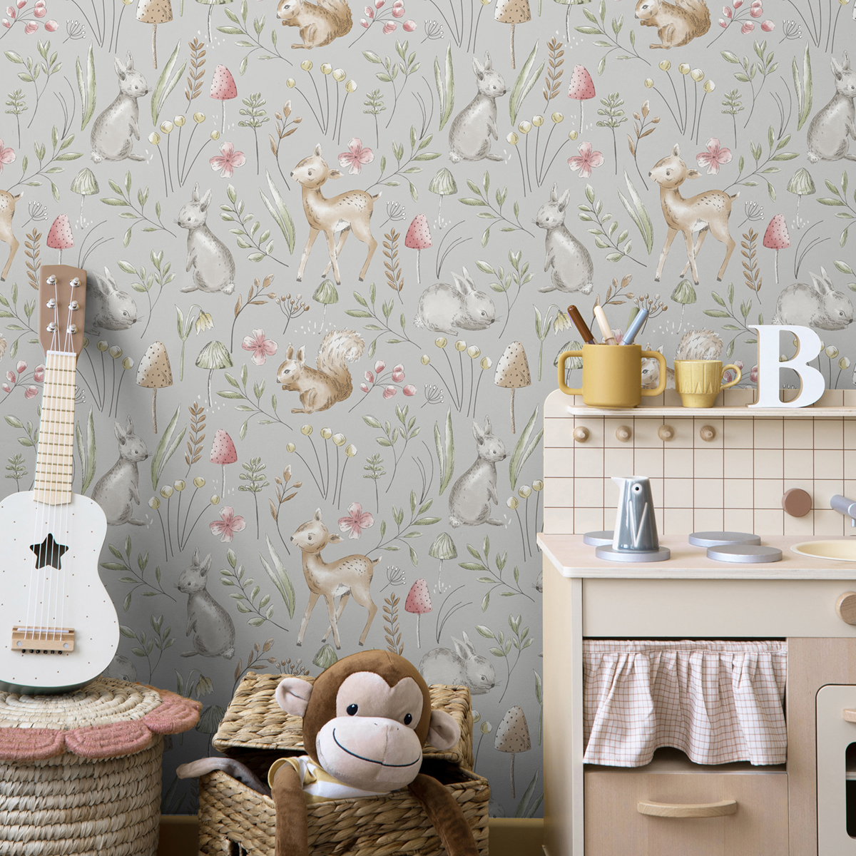 Papier peint Animaux Lapin Forêt gris - Imagine de Lutèce AMB2 | Réf. LTC-DL27546