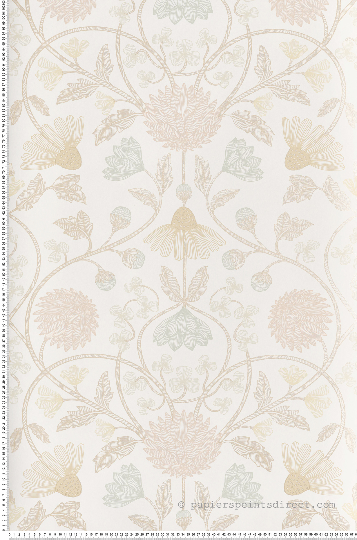 Papier peint Fleurs Champêtres Entrelacées Hippolyte ivoire doré - Isadora de Casamance | Réf. CAS-70450508