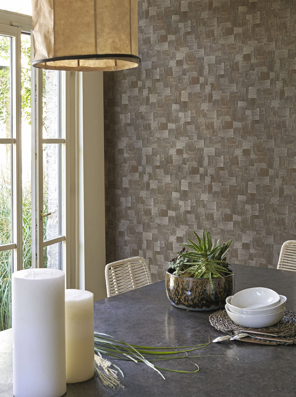 Papier peint Tisssage Ethnique Dura gris brun - Babylone de Casadéco | Réf. BBLN89749711