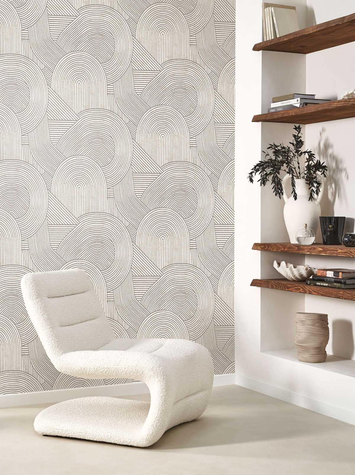 Papier peint Jardin des Pierres blanc gris - Kyoto de Casadéco | Réf. KYTO88759577