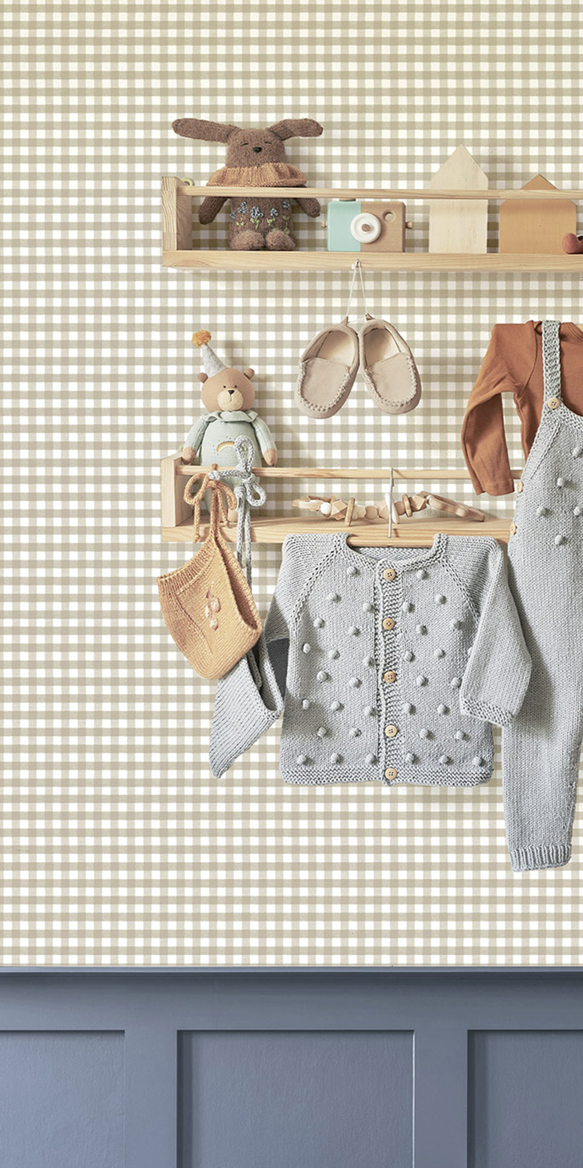 Papier peint Carreaux Vichy beige blanc - Babyland 2 de Lutèce | Réf. LTC-14847