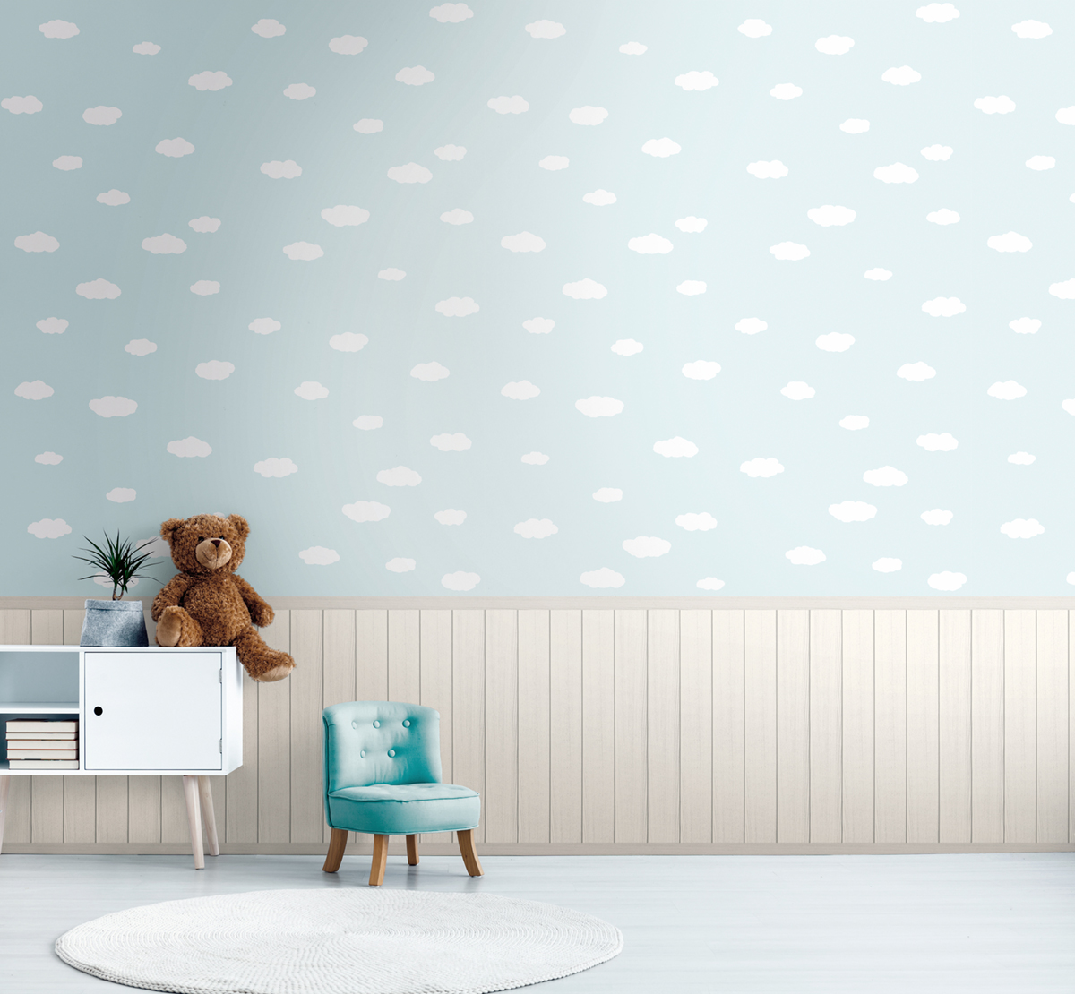 Papier peint panoramique Nuage Soubassement bleu - Wallpanel d'A.S. Création | Réf. AS-398161