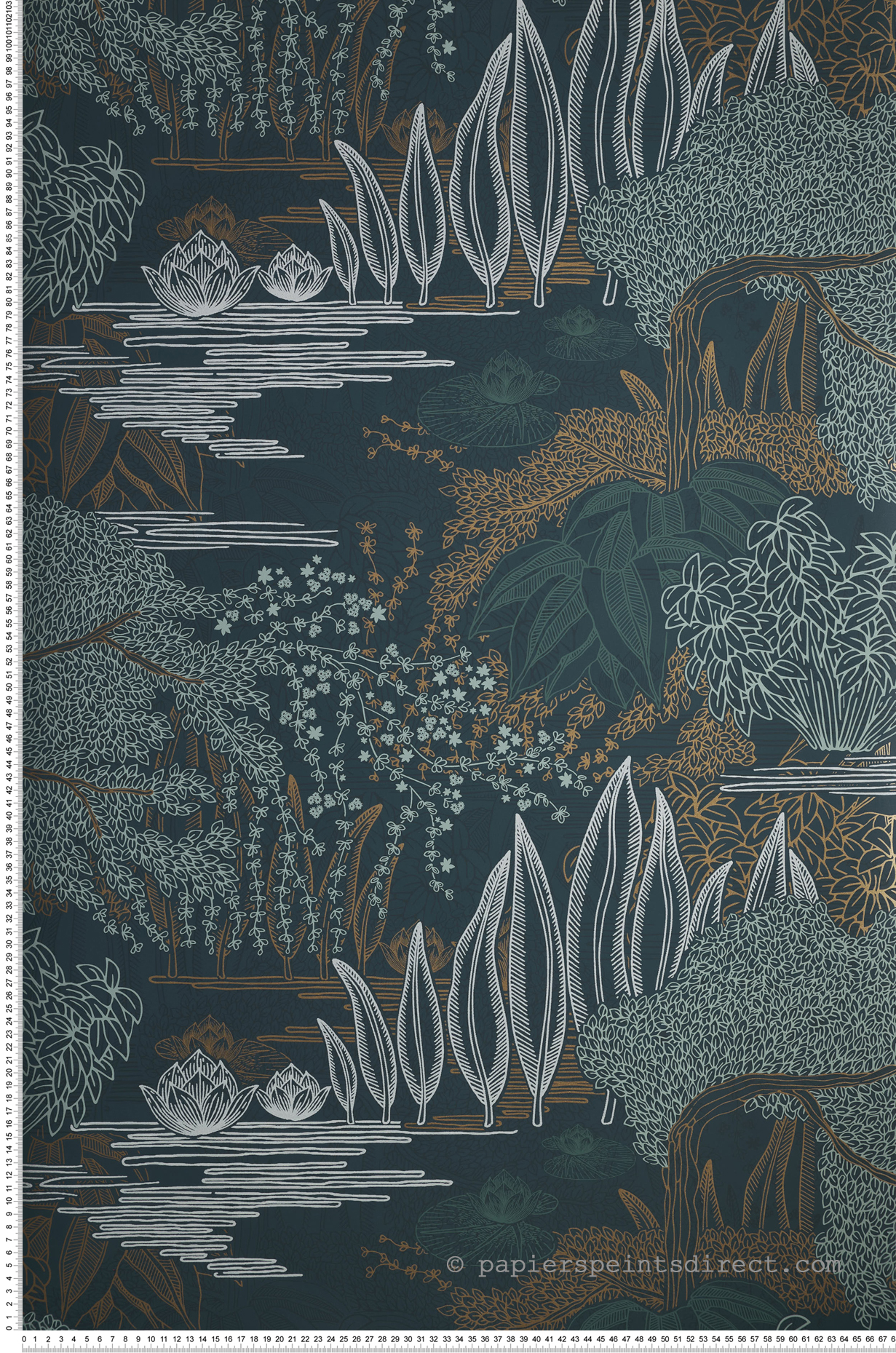 Papier peint Jardin Jasmin bleu pétrole céladon - Square Jasmin de Casamance | Réf. CAS-75680304