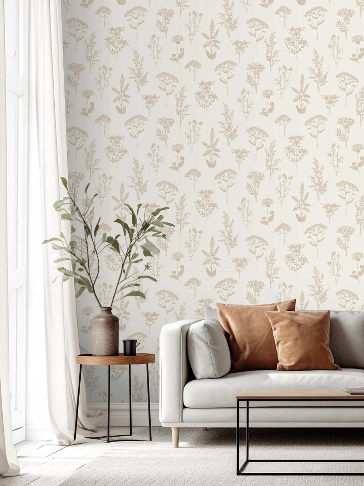 Papier Peint Graminées Scandinave métallisé écru doré - Flora d'Ugépa | Réf. UGP-M80504