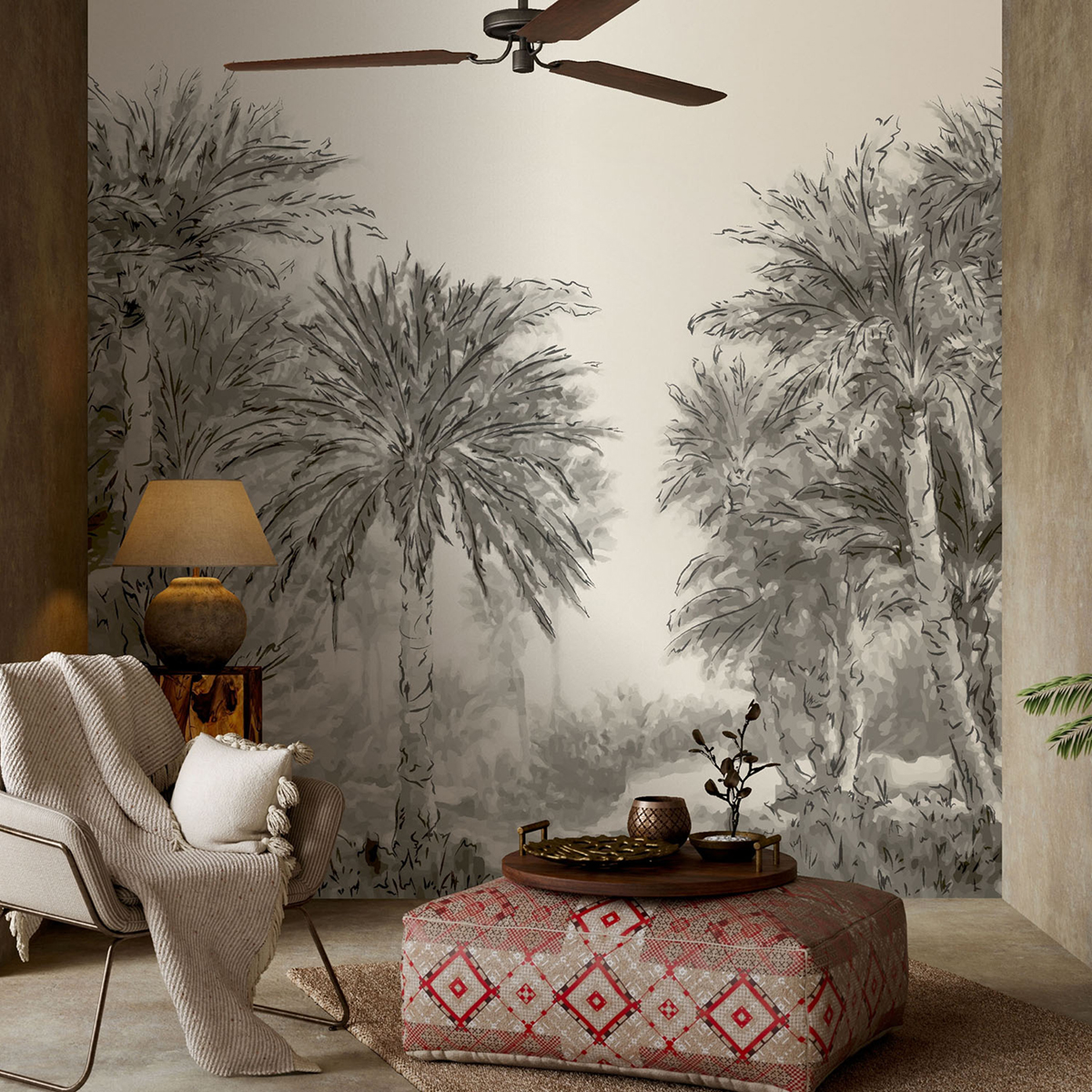 Papier peint panoramique Palmeraie Oasis gris - Bensimon 3 de Lutèce | Réf. LTC-51233709