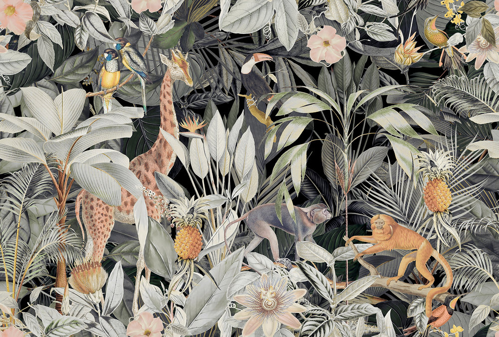 Papier peint panoramique Girafe & Singe Nostalgic Animals 1 - Référence DD119729 - Intissé 200g/m2 - Standard 400 x 270