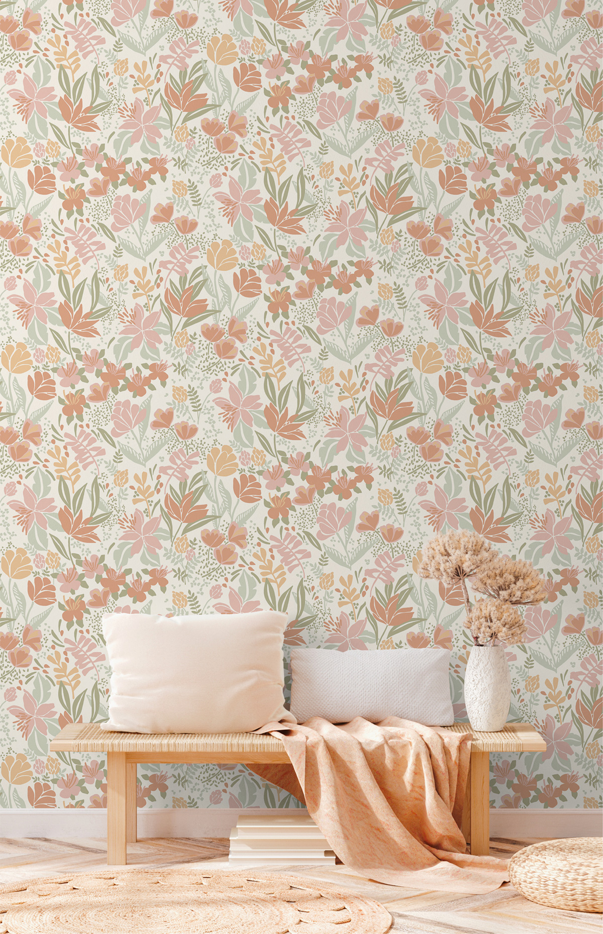 Papier peint Fleurs Graphiques rose orangé - Poésie de Lutèce AMB2 | Réf. LTC-51253513