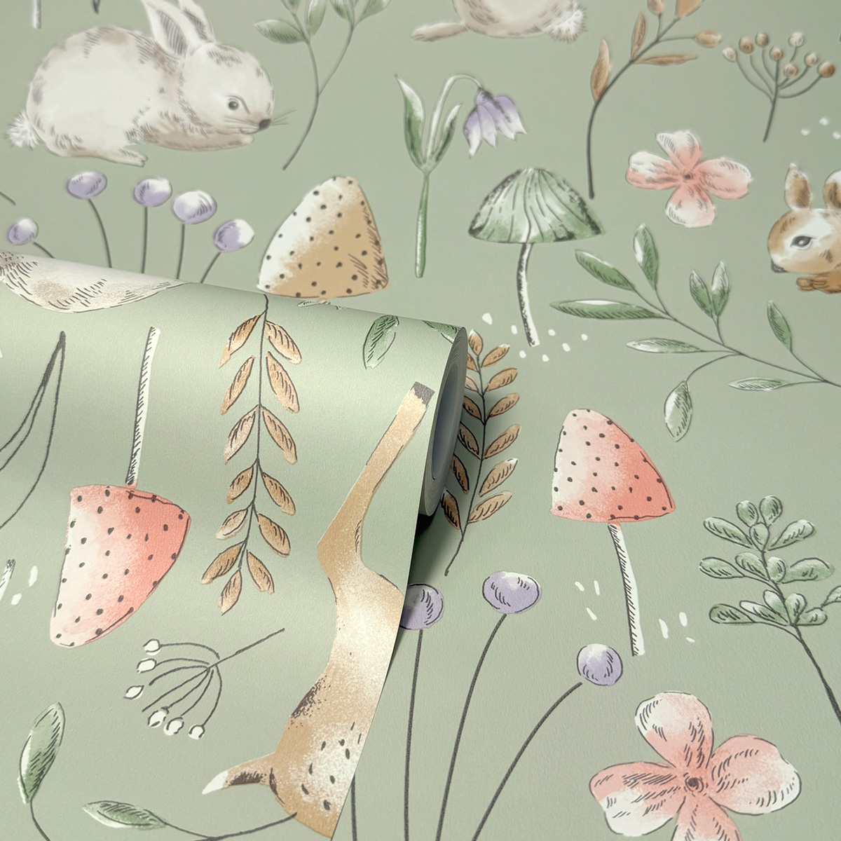 Papier peint Animaux Lapin Forêt vert - Imagine de Lutèce ROLL | Réf. LTC-DL27547