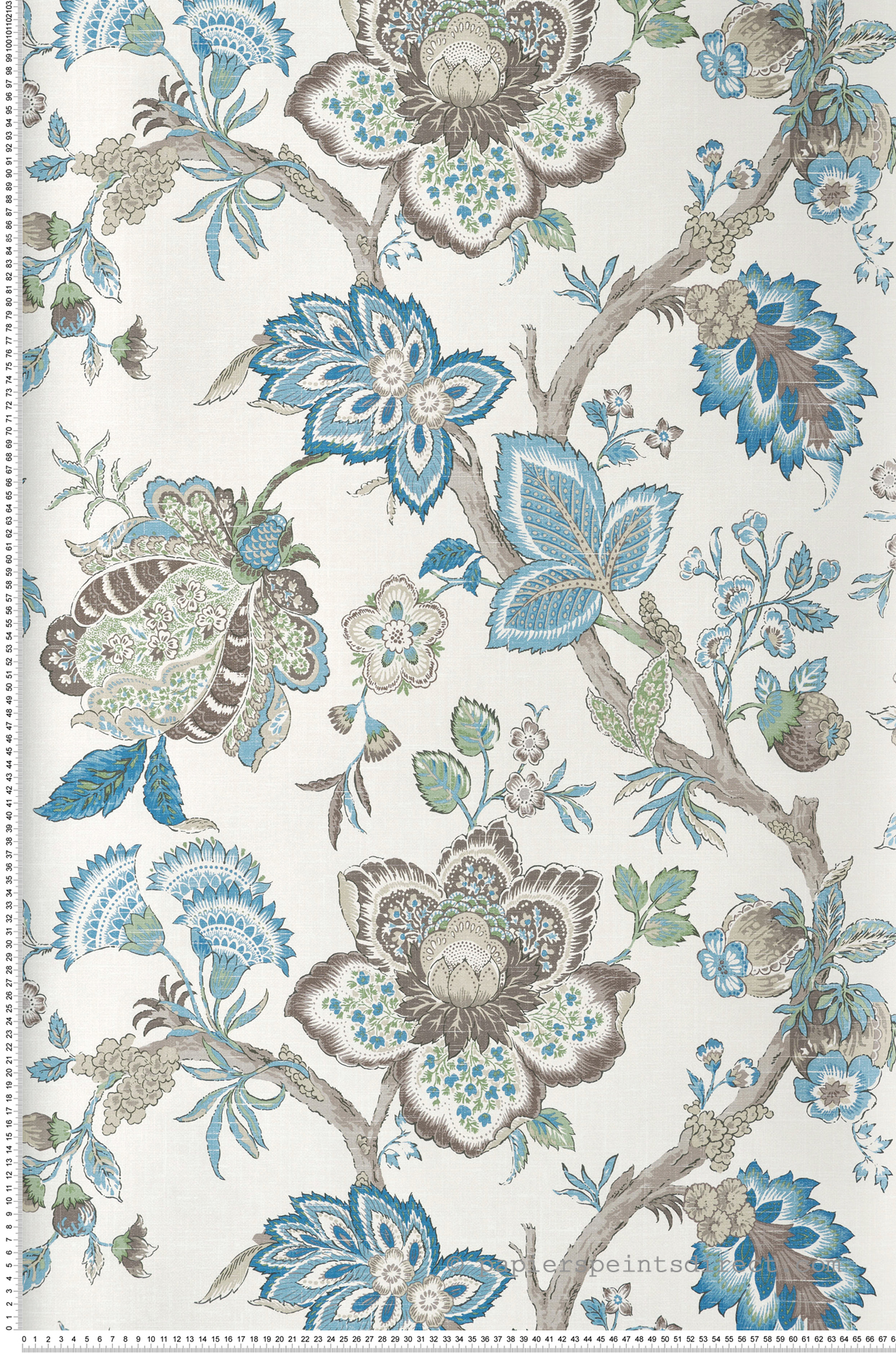 Papier peint Fleur Bernadette Ramage Botanique marron vert bleu - French Country d'Initiales | Réf. INI-FC60406