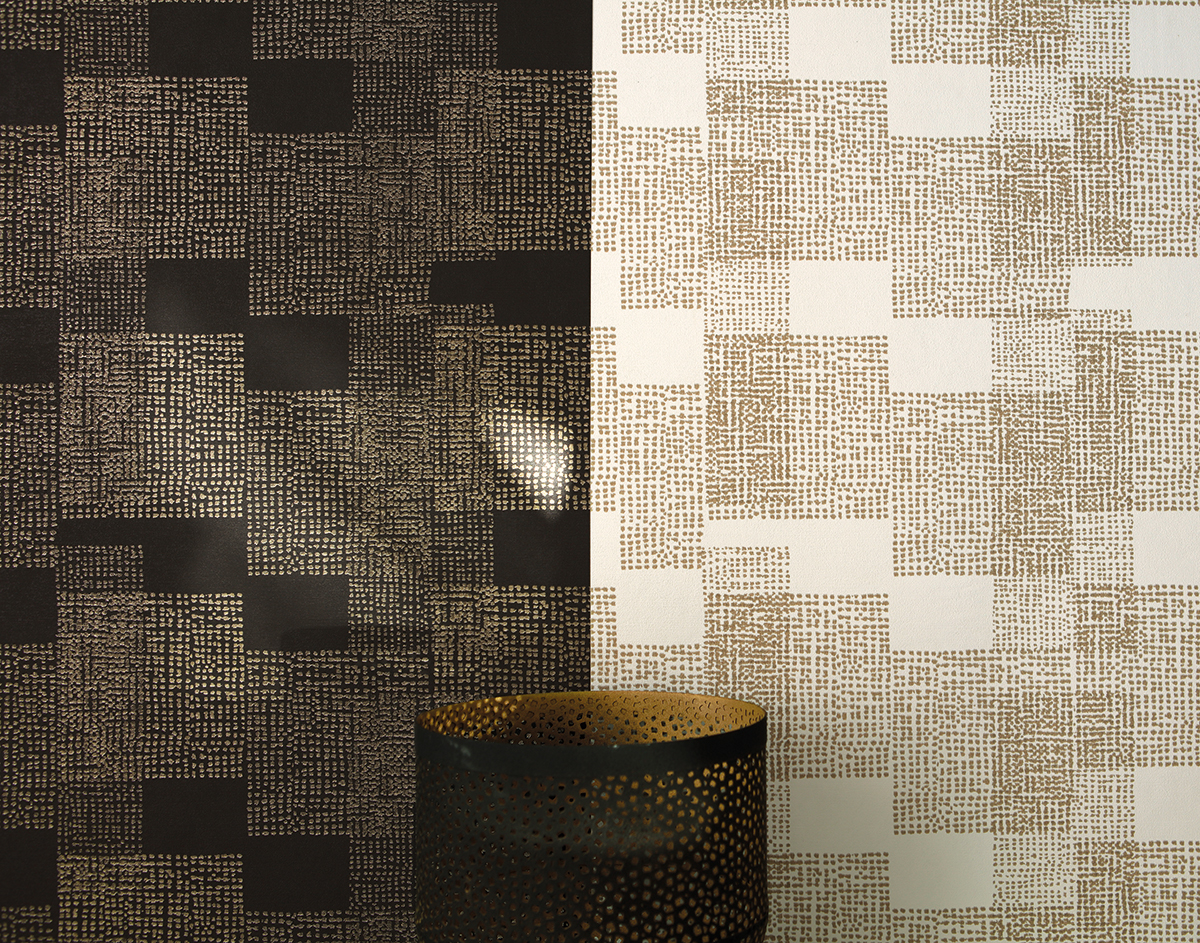 Papier peint Graphique Tissage Africain noir et doré - Desert Lodge de Livingwalls | AMB Réf. 38525-3