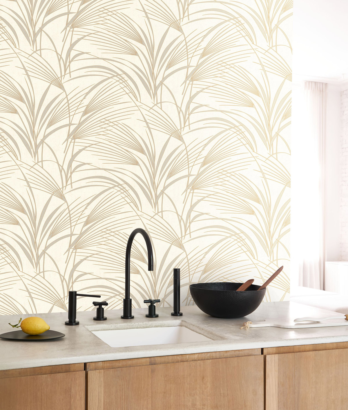 Papier peint Herbe Samarra vert amande doré - Babylone de Casadéco AMB2| Réf. BBLN89726028