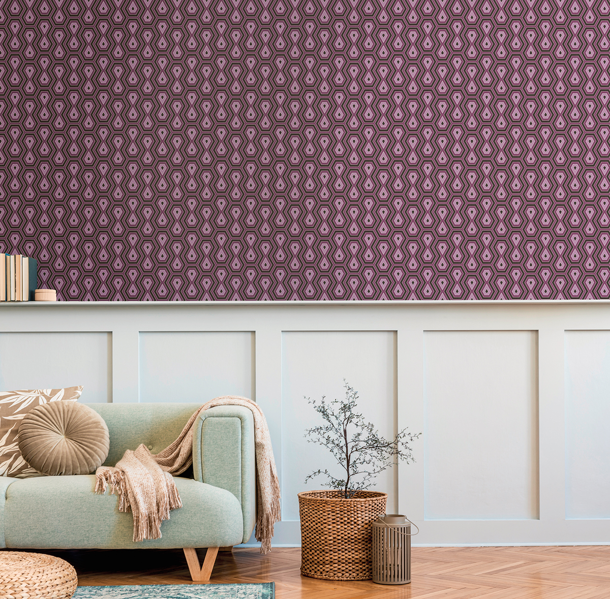 Papier peint Géométrique Sablier violet - Jungle Chic d'Architects Paper | Réf. 37707-3