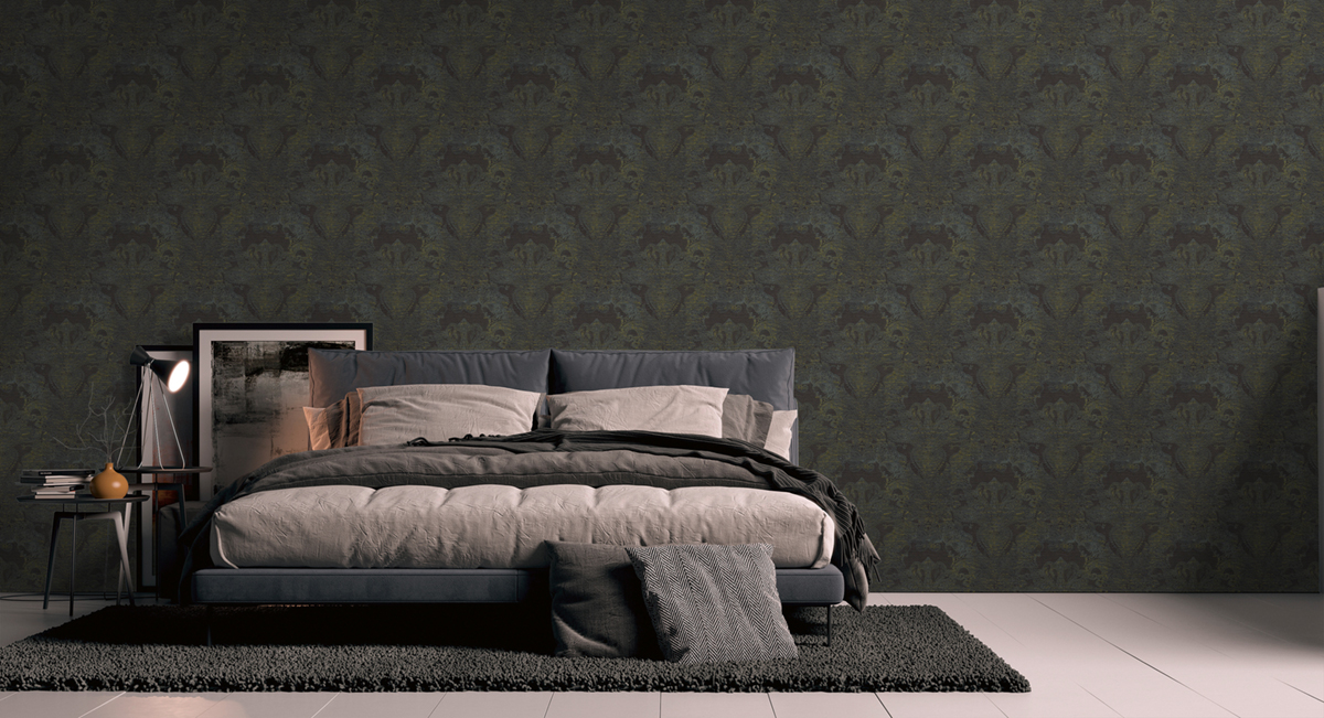 Papier peint Arabesque Glamour Maha noir jaune - Metropolitan Stories 3 d'A.S. Création | Réf. AS-391195