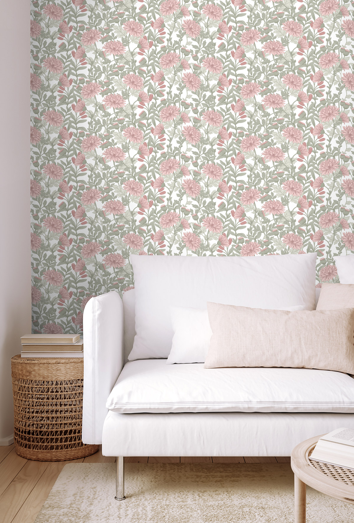 Papier Peint Fleur Oeillets rose vert - Flora d'Ugépa | Réf. UGP-M88203