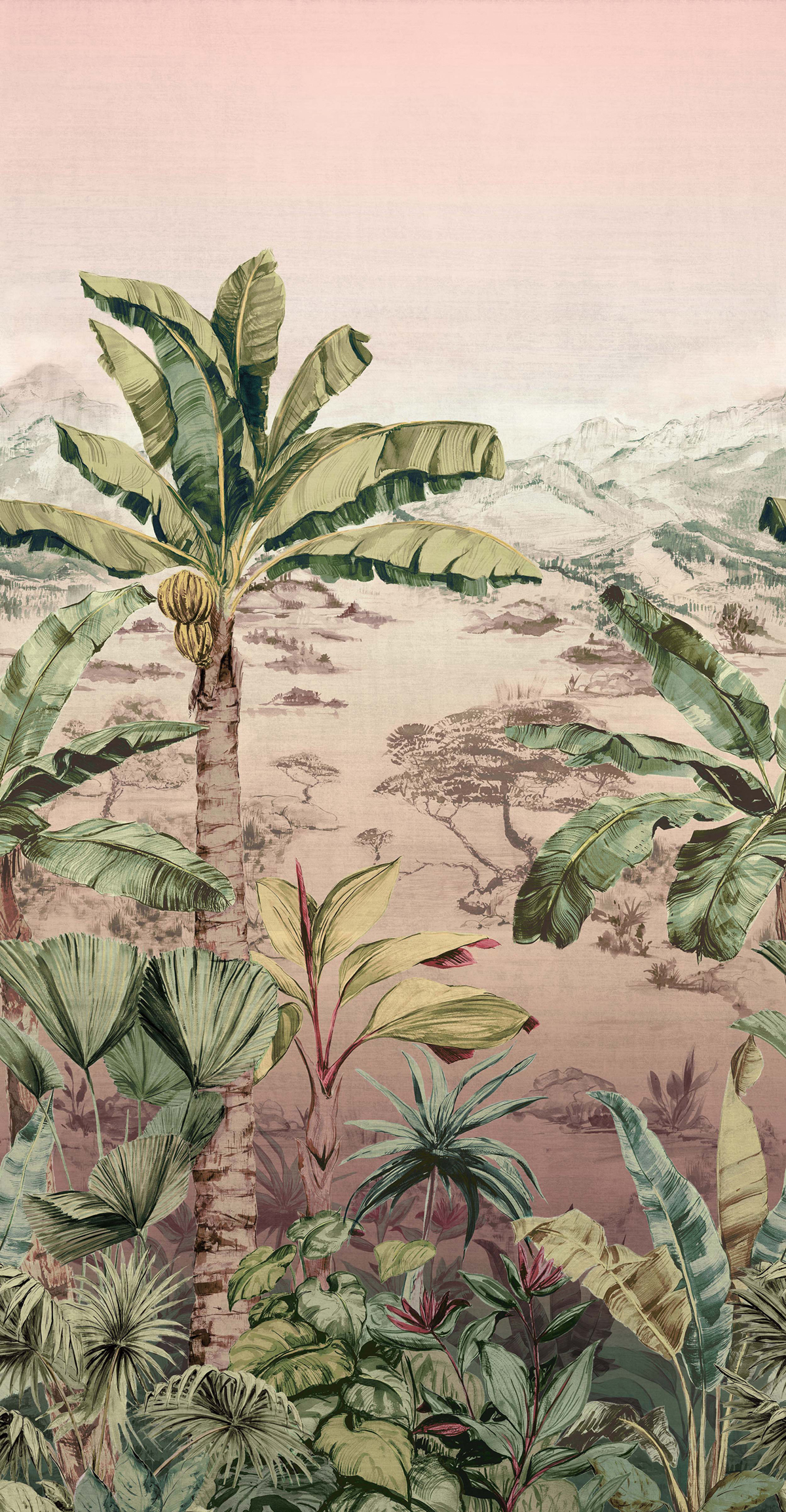 Papier peint panoramique Jungle Martinique Blush - Empyrea d'Osborne & Little | Réf. OSB-W7615-02