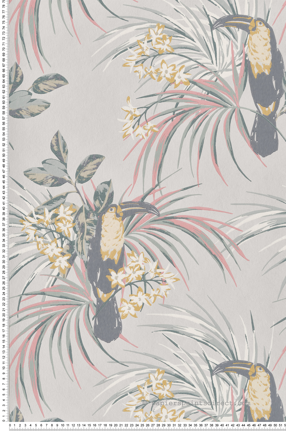 Papier peint Tropical Toucan gris bleu - Elodie 1838 Wallcoverings d'Initiales | Réf. INI-90713506