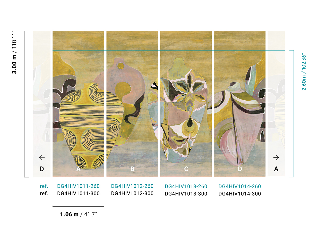 Papier peint panoramique Vase Hiva jaune - A H260 - Terra de Masureel | Réf. MAS-DG4HIV1011-260