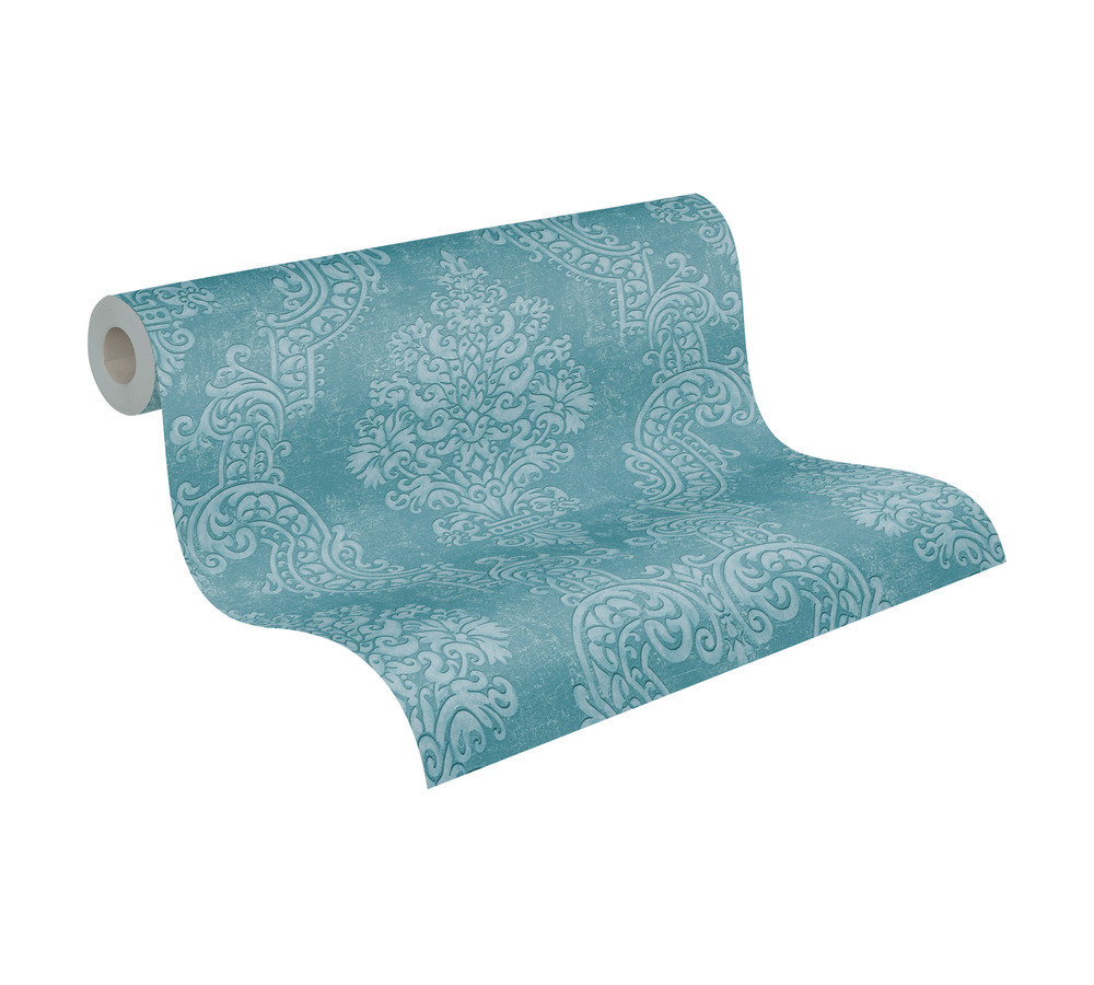 Papier peint Médaillon Baroque turquoise métallisé - Pure Elegance d'A.S. Création AMBR | Réf. AS-397654