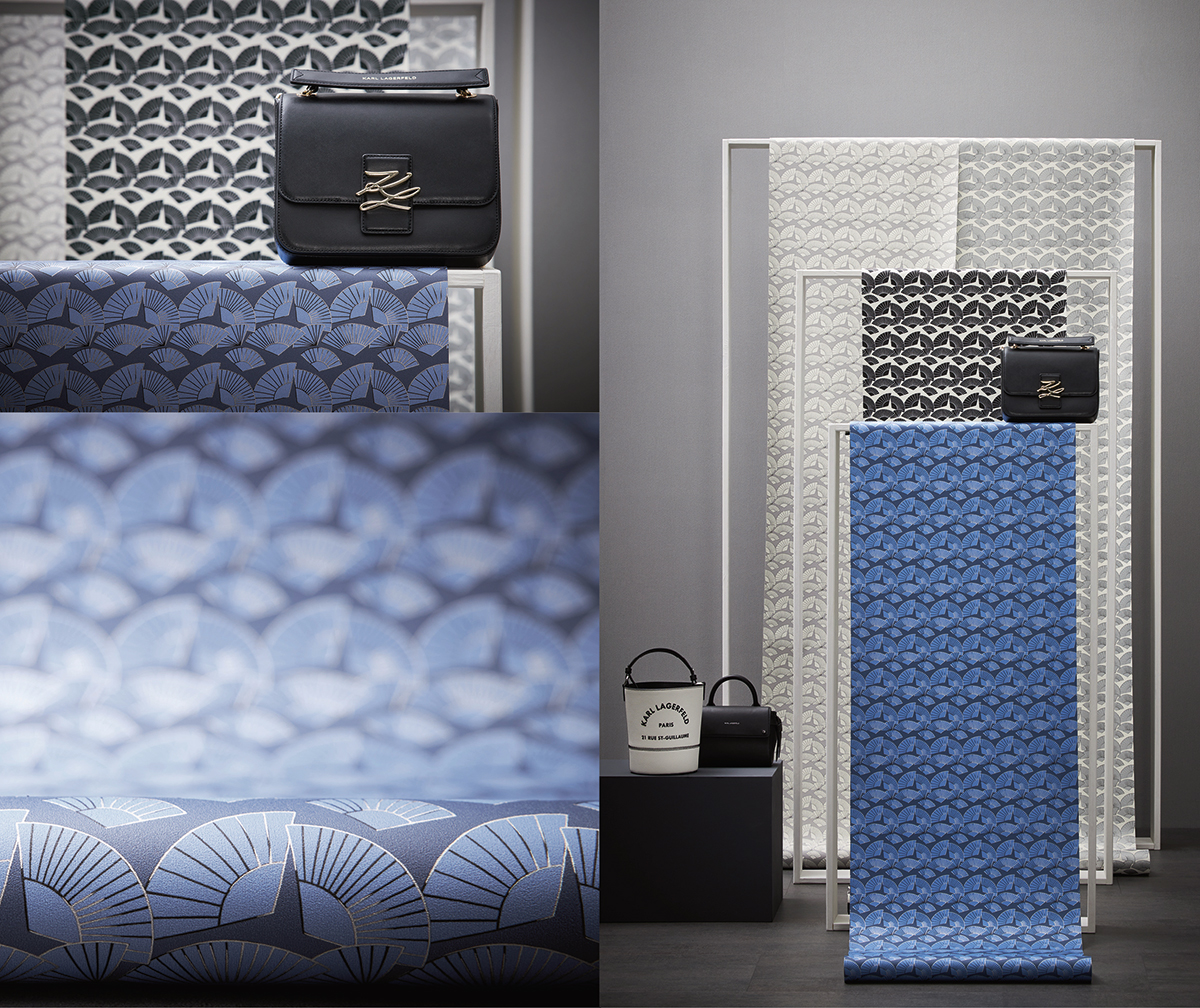 Papier peint Eventail Gisele bleu - Karl Lagerfeld de Montecolino | Réf. MC-37847-4