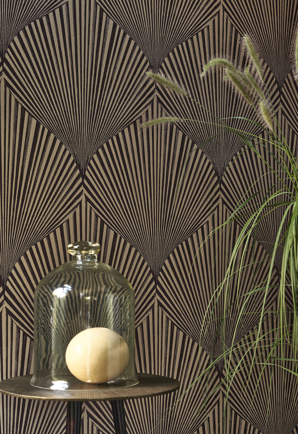 Papier peint Feuille Coquillage Semiramis noir doré - Babylone de Casadéco AMB2| Réf. BBLN89769365