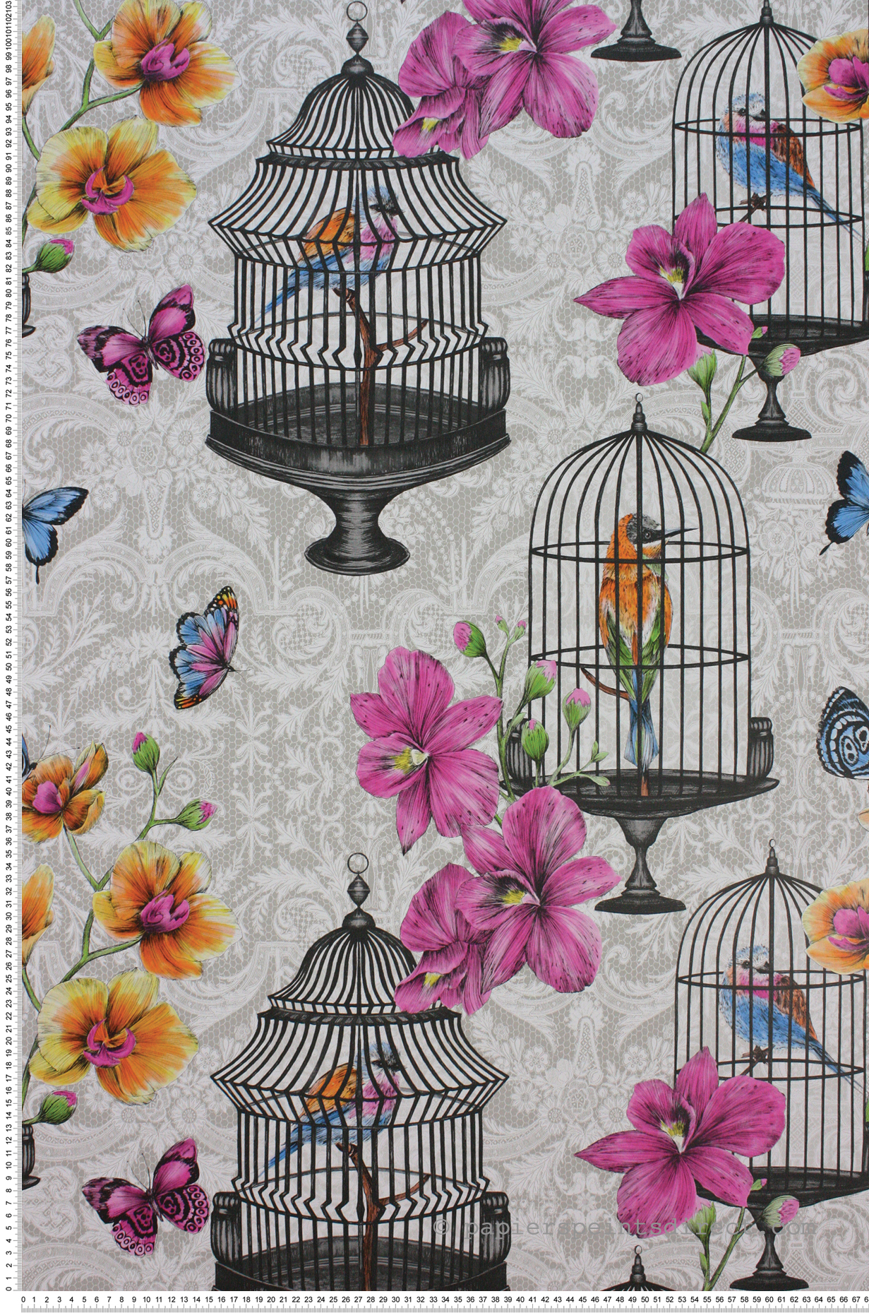 Papier peint Fleurs et Oiseaux rose et gris - The Wallpaper Collection de Matthew Williamson | Réf. OSB-W7141-04