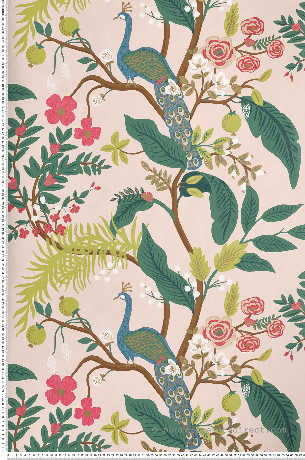 Papier peint Nature Peacock rose pale - Rifle Paper Co. d'Initiales | Réf. INI-RI5169