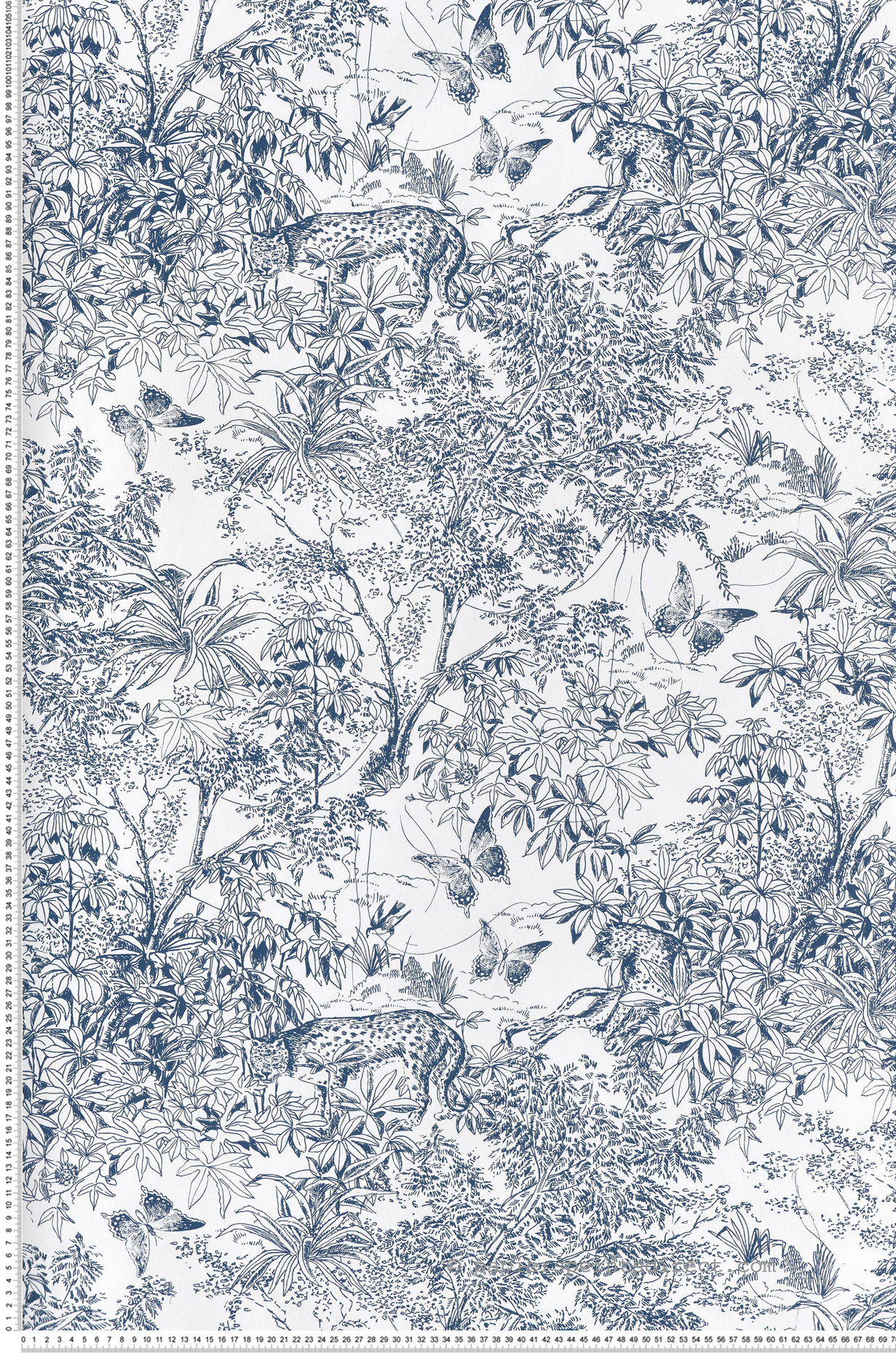 Papier peint Toile de Jouy Scène bleu porcelaine - Amazone de Masureel | Réf. MAS-ZON201