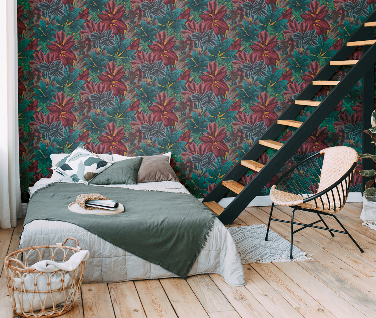 Papier peint Tropical Feuille Léa jaune rouge - Metropolitan Stories 3 d'A.S. Création | Réf. AS-392222